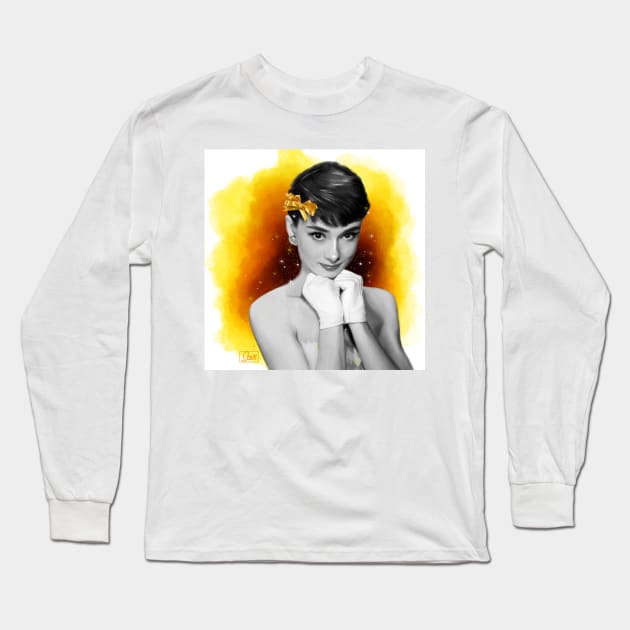 Audrey Hepburn Long Sleeve T-Shirt by artbysavi